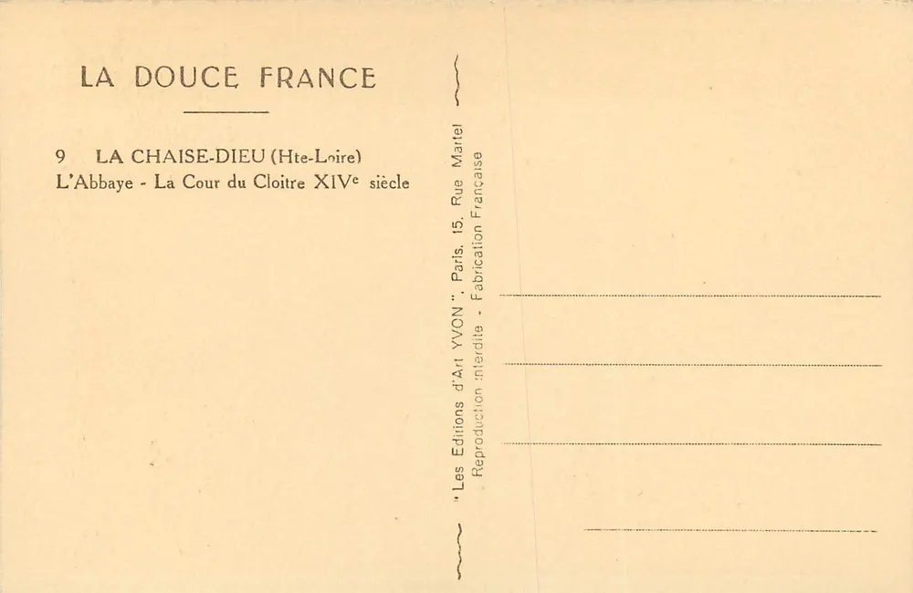 L'Abbaye de La Chaise-Dieu — La Cour du Cloître — Éditeur YVON - Verso