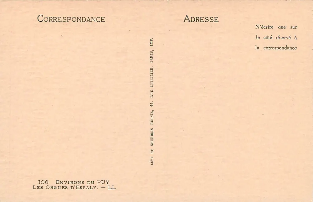As Orgues d'Espaly — Environs do Puy — Imp. Lévy, Paris - Verso