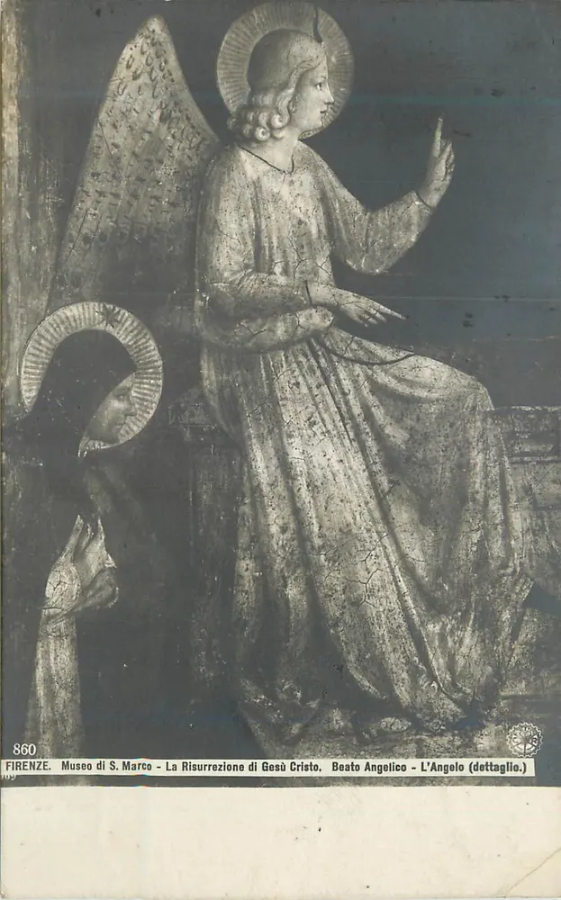 FIRENZE. Museo di S. Marco - La Risurrezione di Gesù Cristo. Beato Angelico - L'Angelo (dettaglio.) - Frente