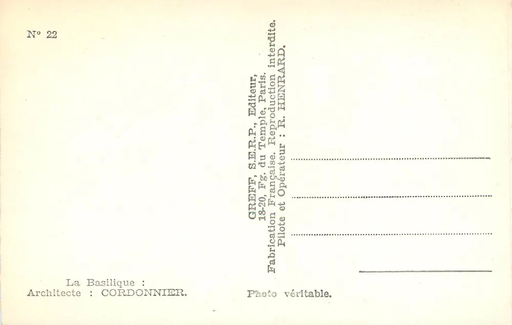 Lembrança da Côte Fleurie — A Basílica, Cabourg, Deauville, Trouville, Honfleur, Criquebœuf, Villerville, Houlgate, Blonville-sur-Mer — Editor: Greff, Paris - Verso