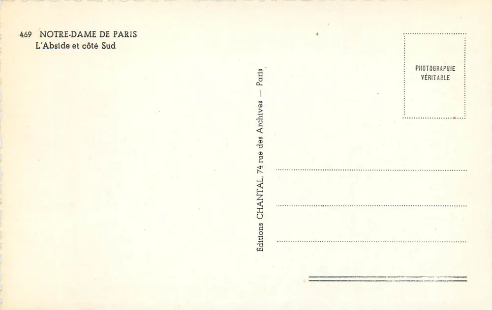 Notre-Dame de Paris — A Abside e lado Sul — Éditions Chantal - Verso