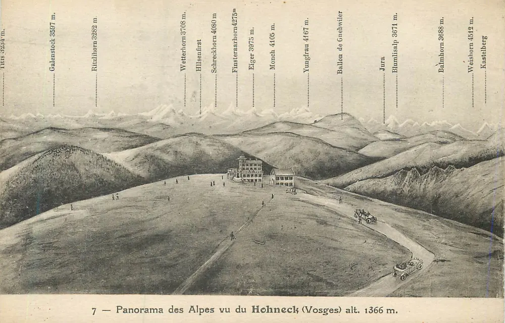 Panorama der Alpen vom Hohneck (Vosges) Höhe 1366 m. — Verlag UPNIS-FRANCE, Nr. 7 - Vorderseite