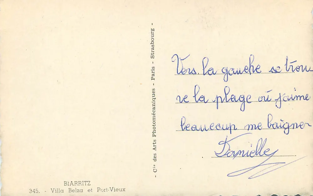 Biarritz — Villa Belza et Port-Vieux — Cie des Arts Photomécaniques - Verso