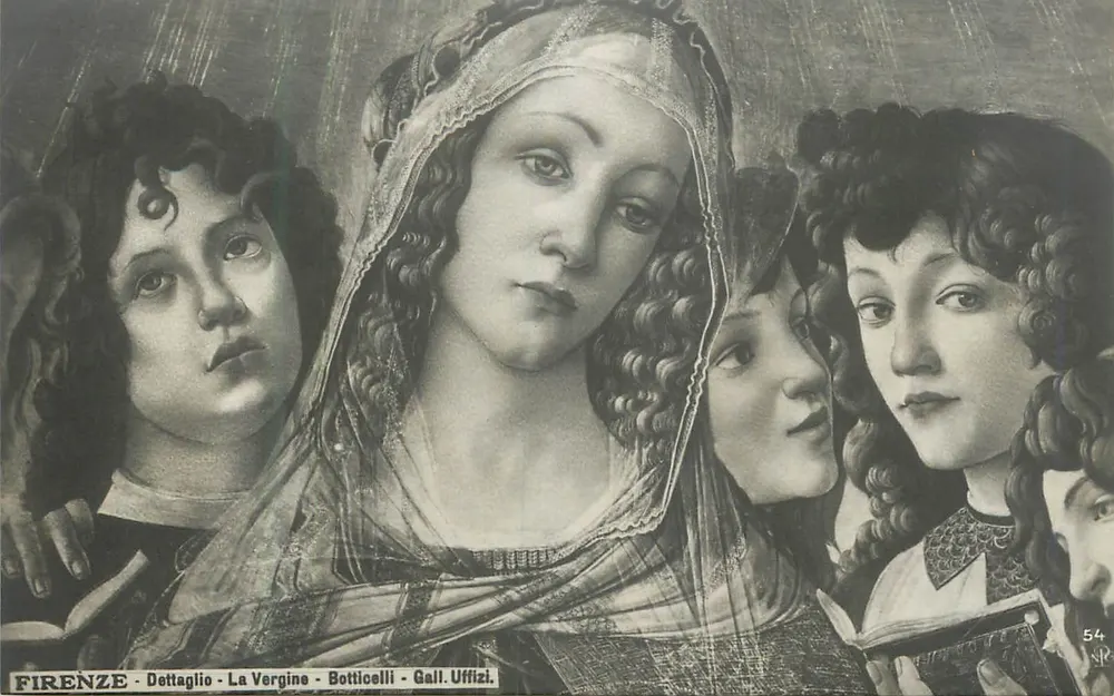 Florencio - Detalhe da Virgem - Botticelli - Galeria dos Uffizi - Frente