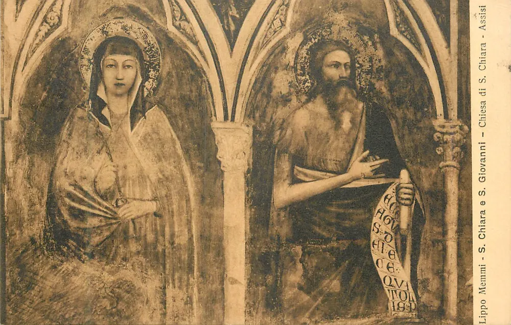 Sainte Claire et Saint Jean-Baptiste — fresques de Lippo Memmi — église de Saint Jean et Sainte Claire, Assise - Recto