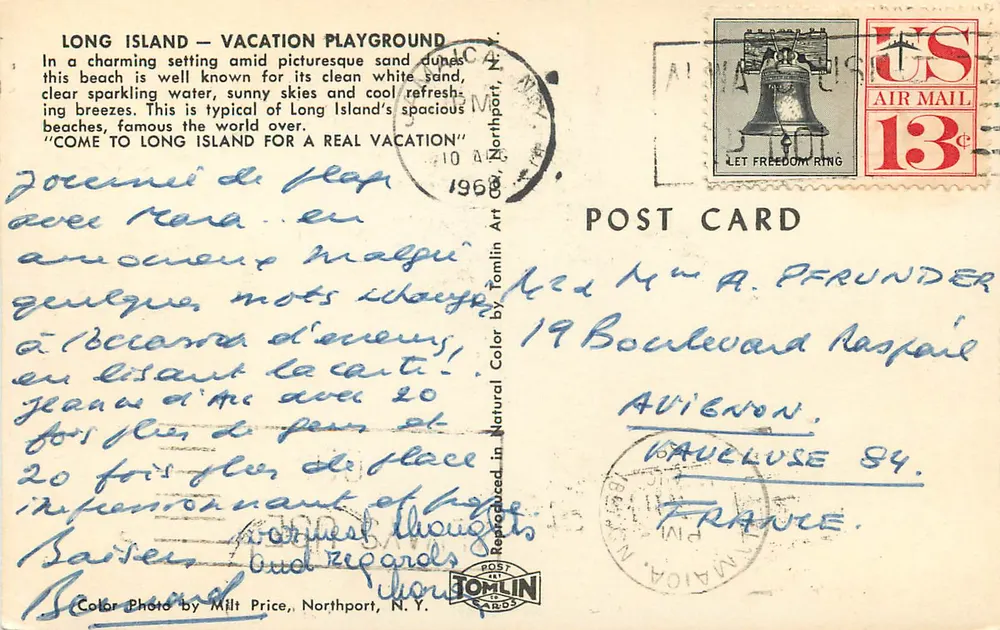 Long Island — Playground de Férias — Tomlin Art Cards, N.Y. - Verso