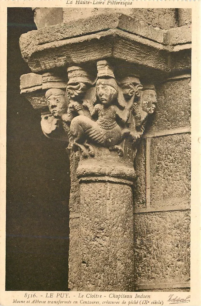 Le Puy - Der Cloister - Indisches Kapitel - Mosne und Abbéses zu Centauren verwandelt (9. Jahrhundert) - Vorderseite
