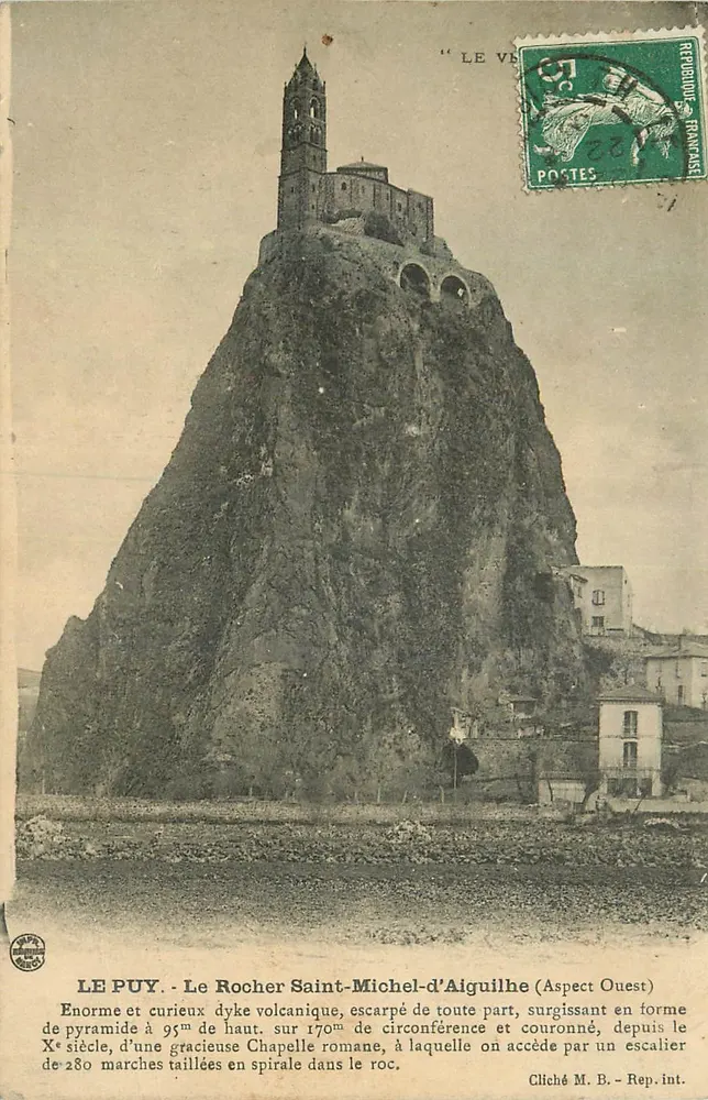 Le Puy - Le Rocher Saint-Michel-d'Aiguilhe (Aspect Ouest) — éditeur M. B. - Rep. int. - Recto