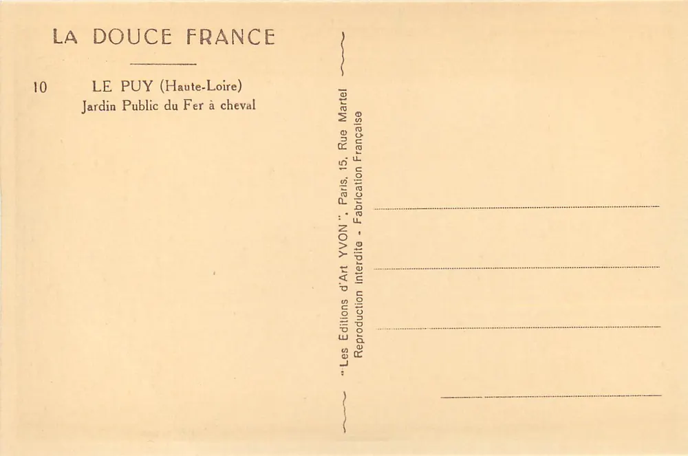 Le Puy (Haute-Loire) — Öffentlicher Garten Fer à cheval — Éditions d'Art Yvon, Paris - Rückseite