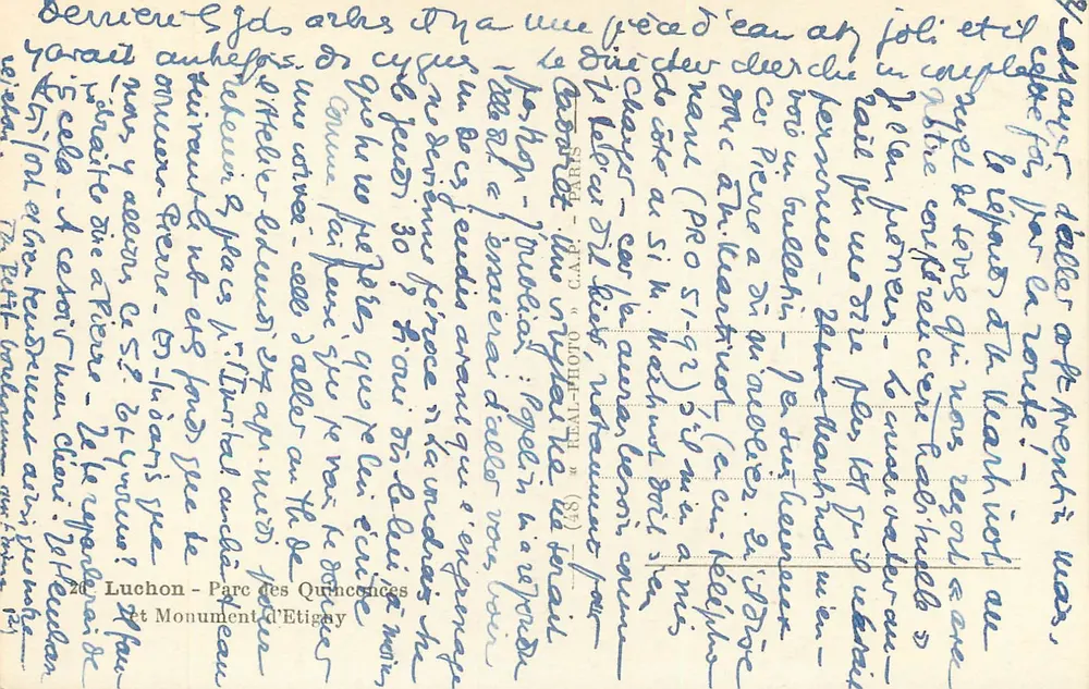 Luchon - Parque das Quincences e Monumento de Etigny — Editor E.A.P. - Verso