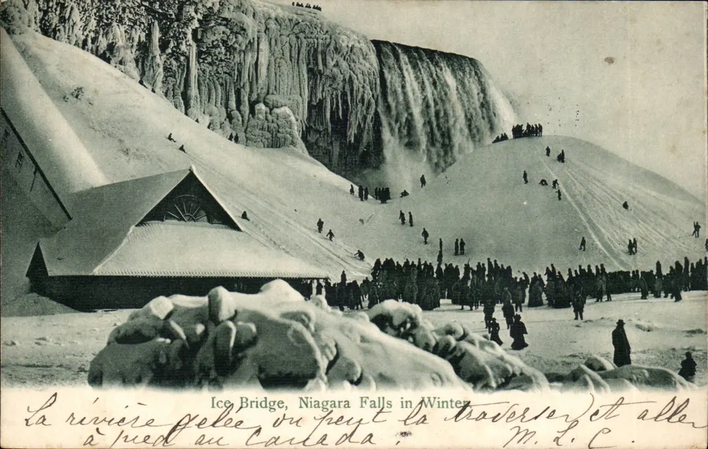Wodospady Niagara — zimowy widok mostu lodowego — H. L. Woehler, Buffalo, N.Y. - Awers