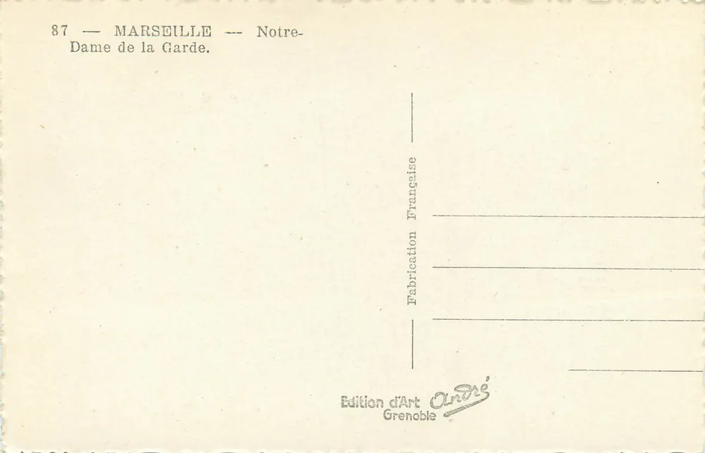 Marselha — Nossa Senhora da Guarda — Edição de Arte André, Grenoble - Verso