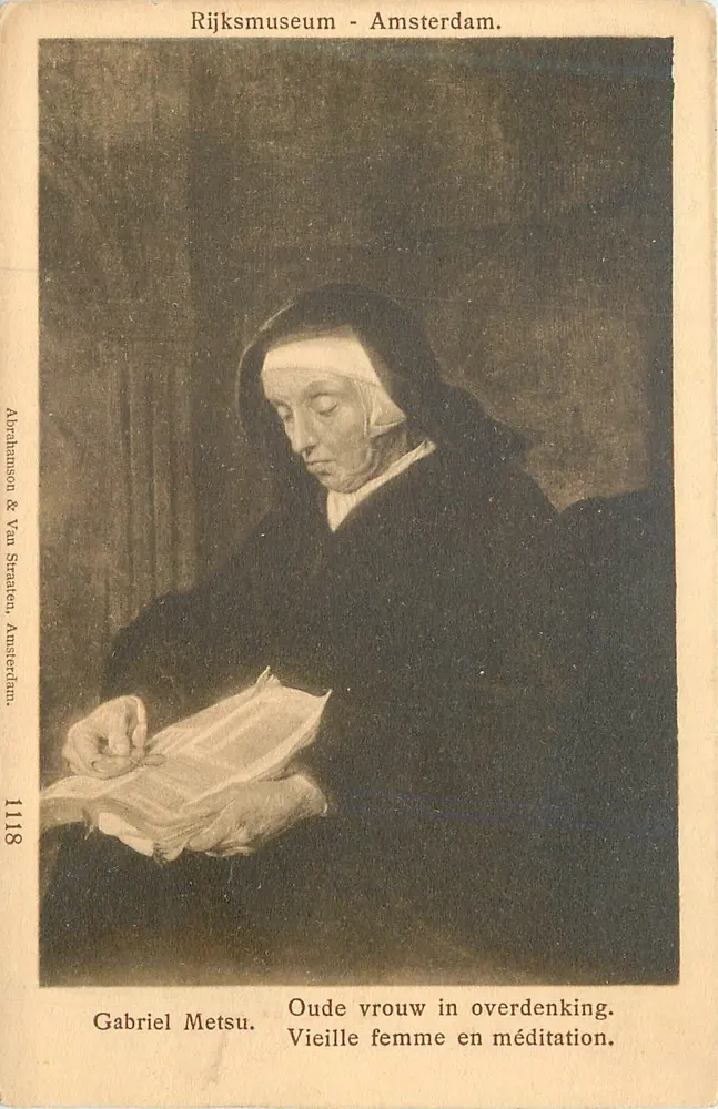 Gabriel Metsu — Velha mulher em meditação — Abrahamson & Van Straaten, Amsterdã, n°1118 - Frente