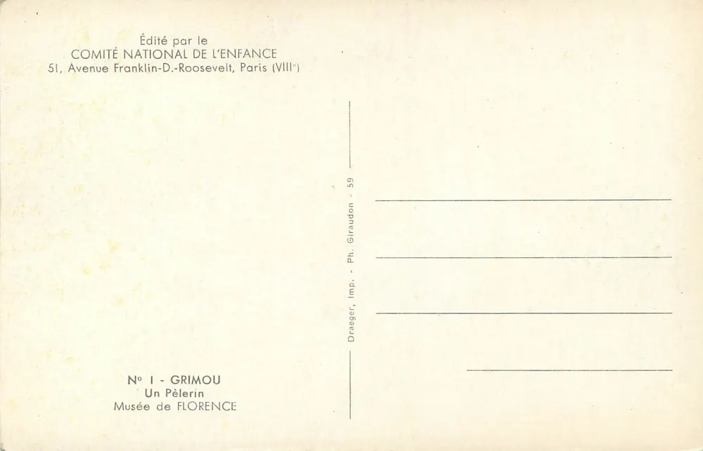 Retrato de criança — museu de Florença — editado pelo Comitê Nacional da Criança - Verso