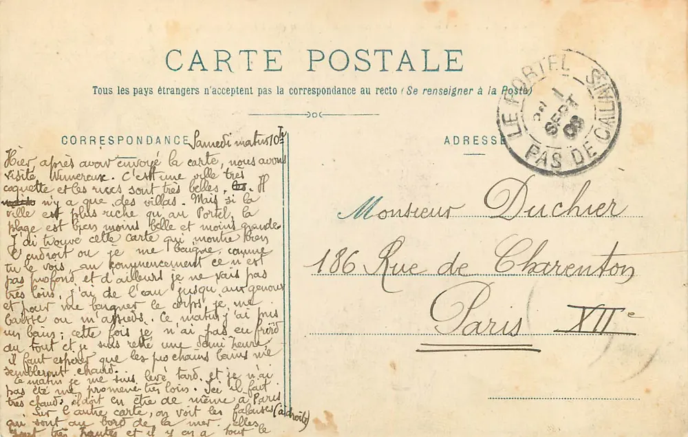 Le Portel — Ansicht der Strand und der Digue Carnot — L. D., B., 552 - Rückseite