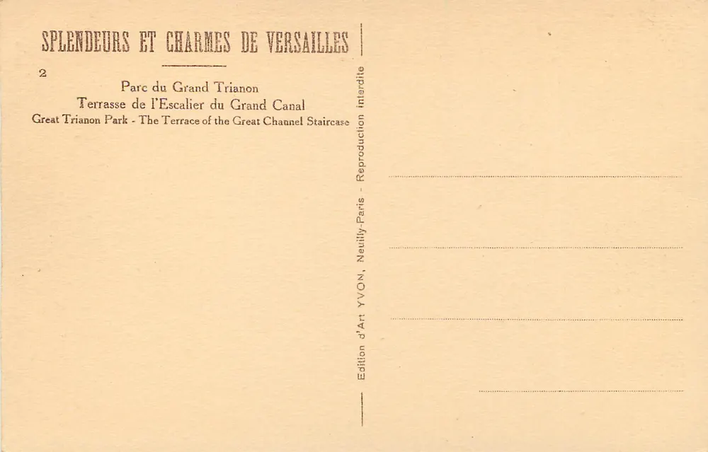 Parque do Grand Trianon — Terraço da Escada do Grand Canal — Edição de Arte YVON - Verso