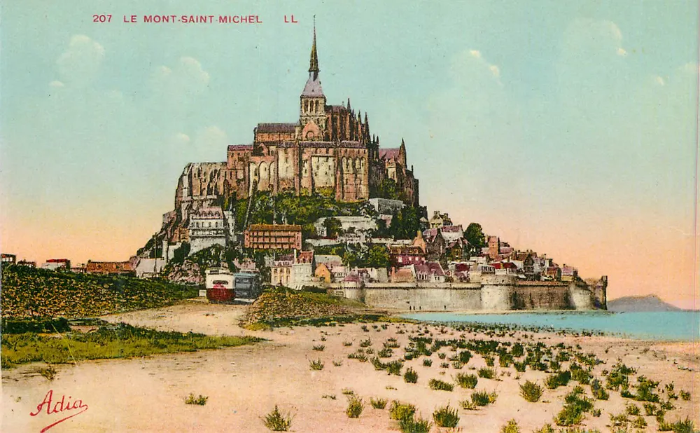 O Mont-Saint-Michel — vista panorâmica do monte e da baía — editor Adia, n° 207 - Frente