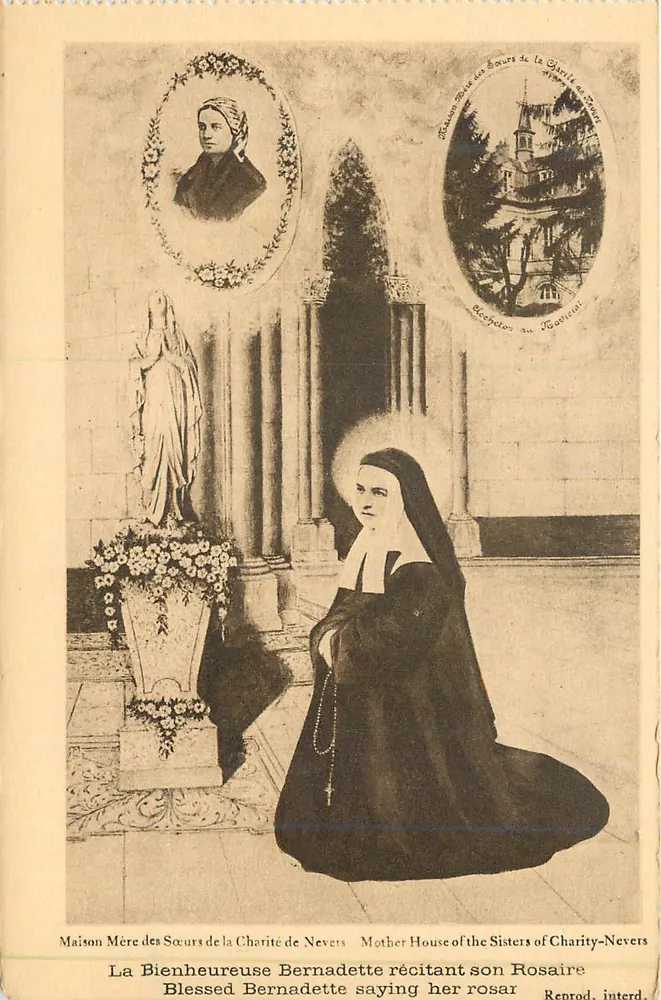 A Benedita Bernadette recitando seu Rosário — Casa-Mãe das Irmãs da Caridade de Nevers — Reprod. interd. - Frente