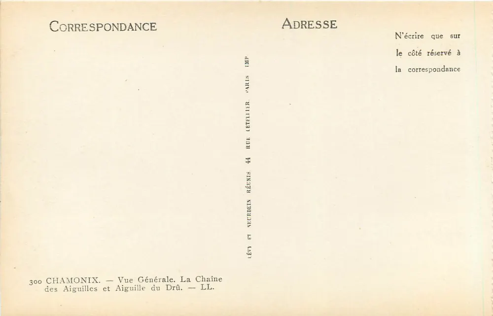 Chamonix — Allgemeine Ansicht. Die Aiguilles-Kette und Aiguille du Drû — Verlag réunis 13BP - Rückseite