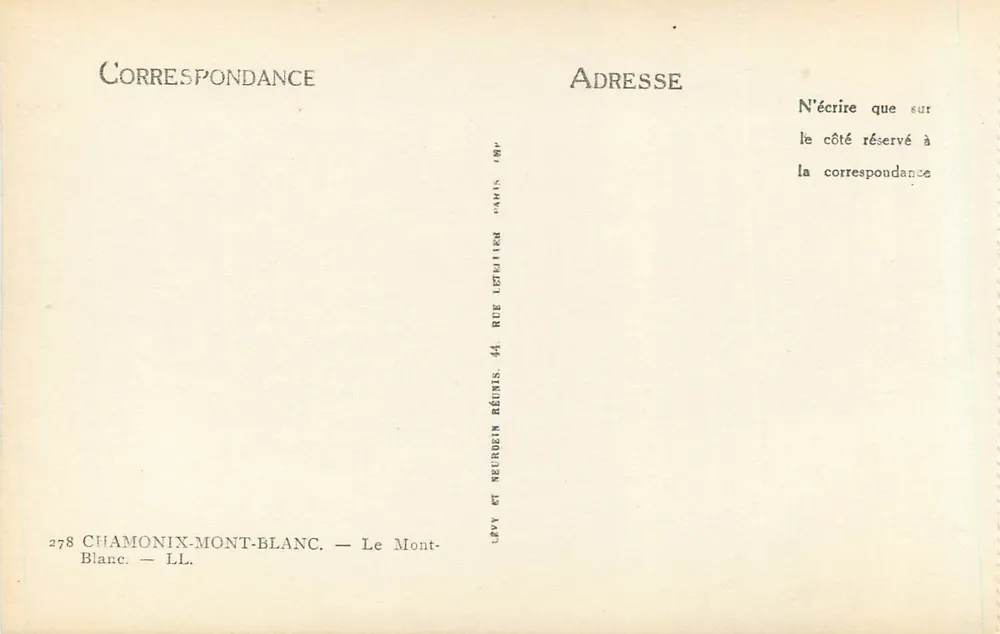 Chamonix-Mont-Blanc — De Mont-Blanc — Uitgever Lévy en Neurdein Réunis, Parijs - Achterkant