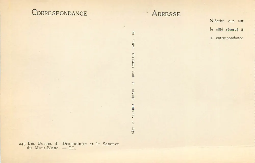 Les Bosses du Dromadaire et le Sommet du Mont-Banc — LL. — Éditeur : Lévy & Neirobin, 44 rue de Rivoli, Paris - Verso