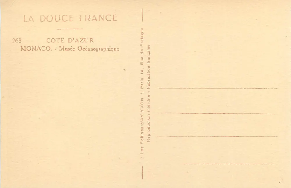 Monaco — Ozeanografisches Museum — YVON Kunstausgabe - Rückseite