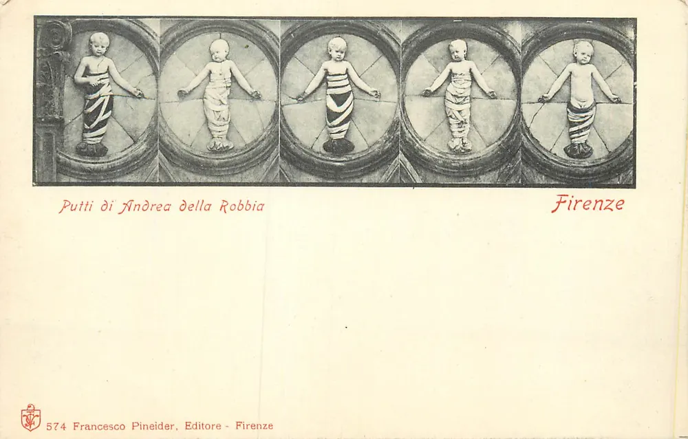Putti de Andrea della Robbia — Série de cinco estatuetas — Francesco Pineider, Editor, Florença, n° 574 - Frente