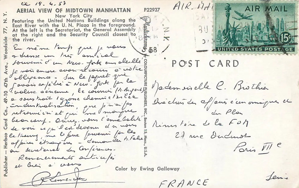 Luftbild von Midtown Manhattan — Vereinte Nationen — Verlag Color Picture Publishers, Inc. - Rückseite