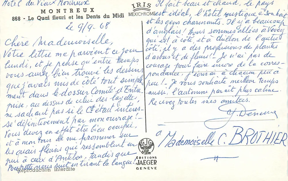 Hôtel du Vieux Rocheux — Montreux, Seenansicht mit Bergen im Hintergrund — Éditions Jaeger, n° 868 - Rückseite