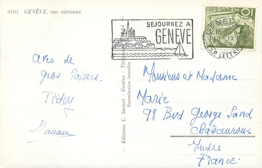 Genebra — vista aérea — Editions C. Sartori, n° 9101 - Verso