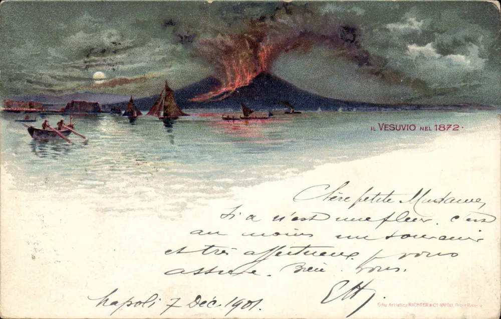 Der Vesuv in Eruption — Nachtsicht — Verlag Artistiche Richter & C°, Nr. 1872 - Vorderseite
