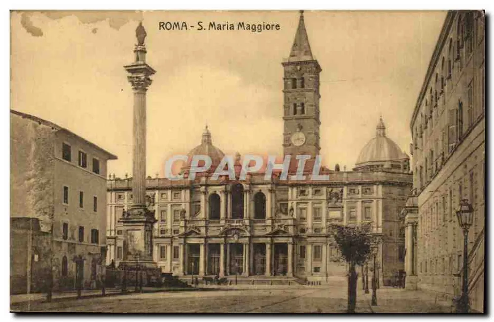Roma - S. Maria Maggiore — vue de la place avec le Colonne di Marco Aurelio et la basilique — éditeur inconnu - Recto