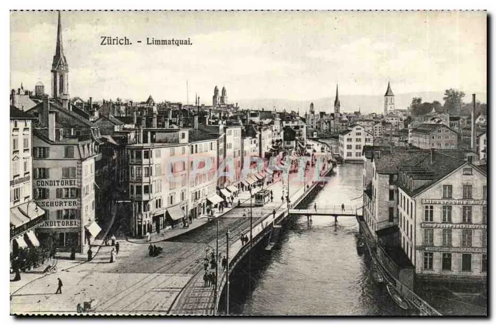 Zurich - Limmatquai — panoramic view with publisher R. 53 F. Füsteren & Co. Basel - Front