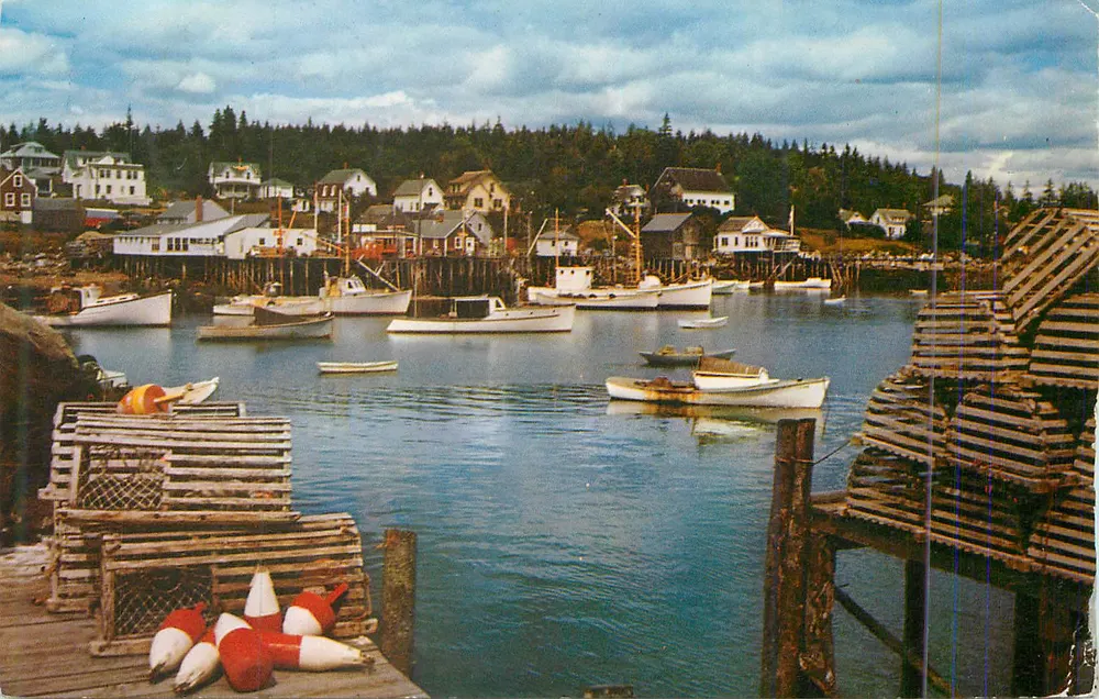 New Harbor — Maine — Farbkarte, veröffentlicht von Bromley & Company, Inc. - Vorderseite