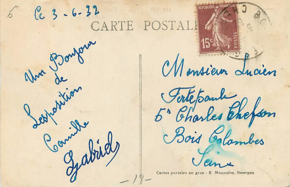 Bourges — Façade de la Cathédrale, vue de l'Hôtel des Postes — Éditeur E. Maquaire, n° 207 - Verso