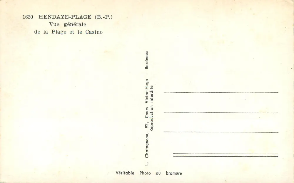 Hendaye-Plage — Vue générale de la plage et le casino — L. Chatagneau, Bordeaux - Verso