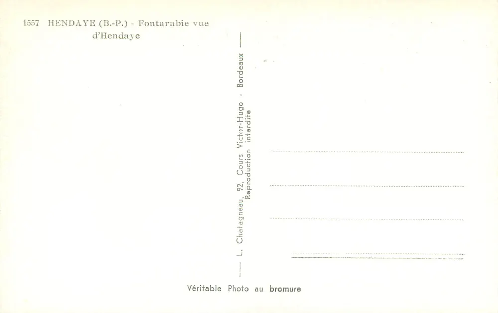 Fontarabie vista de Hendaye — L. Chatagneau — n° 1557 - Verso