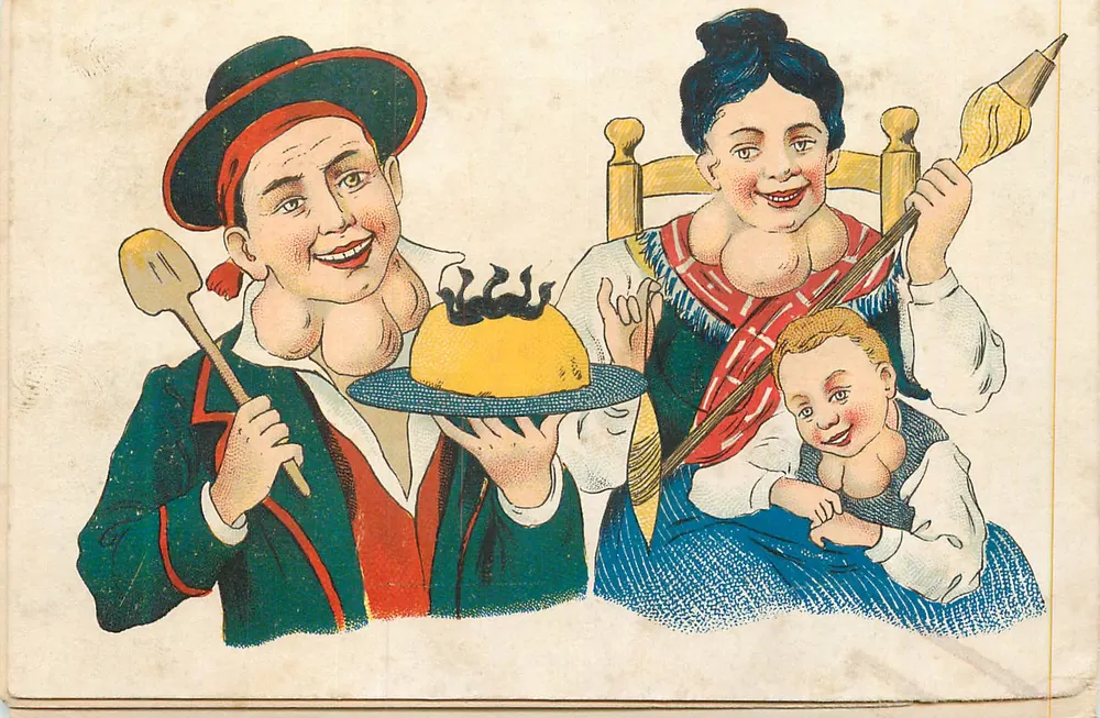 Rodzinna uroczystość — kolorowa ilustracja — wydawca nieznany - Awers