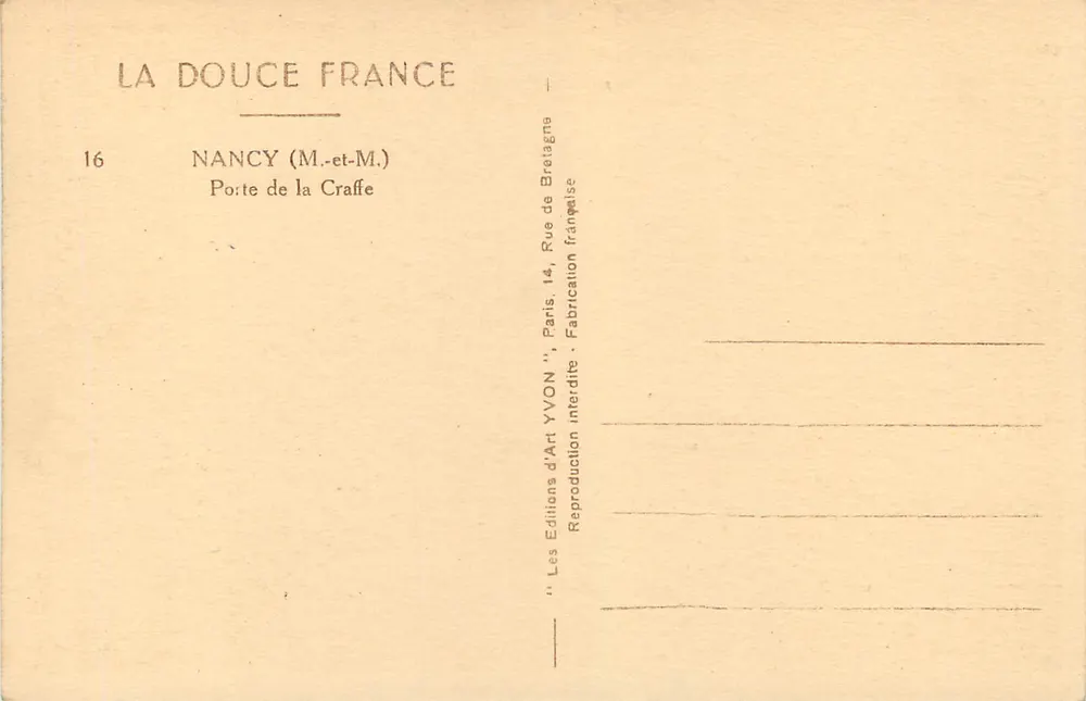 Nancy - Tor der Craffe — Verlag Yvon, n°16 - Rückseite