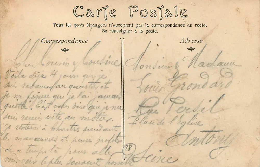 Chartres — La Cathédrale, vue prise de la Porte Guillaume — Éditeur : Collection Française, n° 129 - Verso
