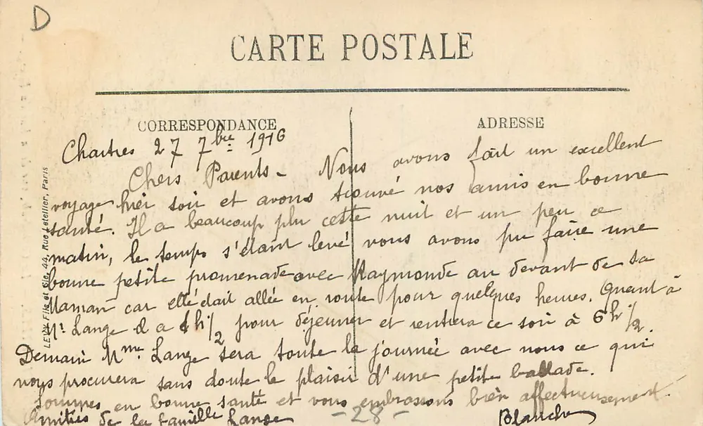 Chartres — La Cathédrale, vue de la Rue du Bourg — LL. — DUBONNET — n° 96 - Verso