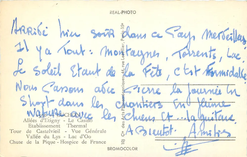 Luchon — Lembrete de Luchon — Cie des Arts Photomécaniques - Verso