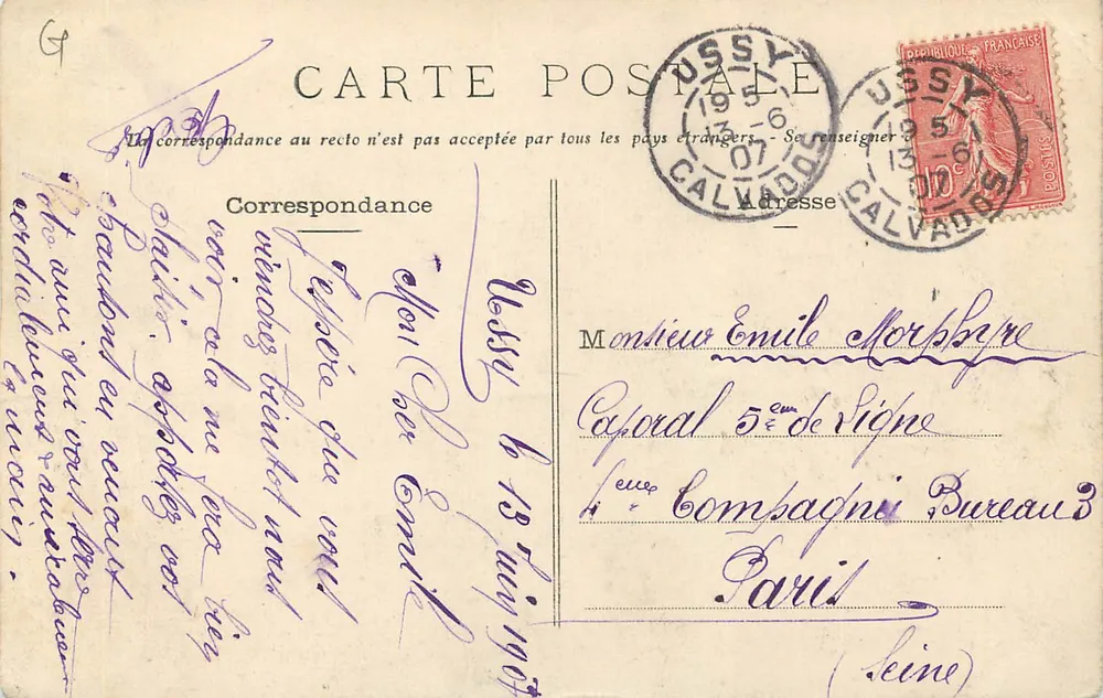 No País Normando — C.P.B. — série de cartas postais coladas - Verso