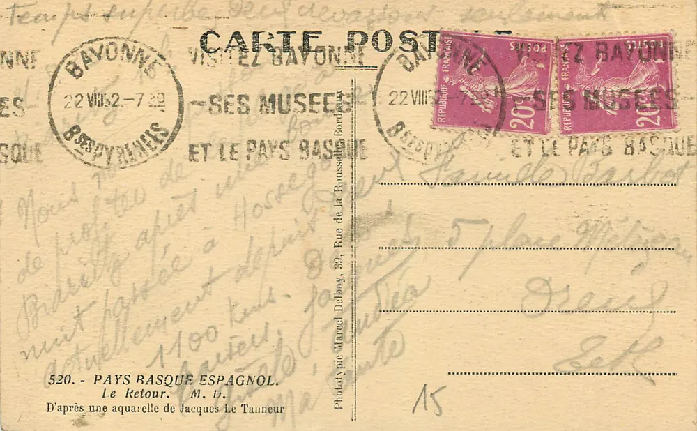 Der Rückkehr — spanischer Basque-Land — Phototypie Marcel Delbey, n°520 - Rückseite