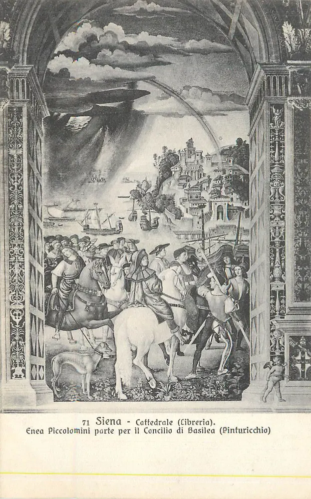 Siena - Kathedrale (Bibliothek) — Enea Piccolomini auf dem Weg zum Konzil von Basel — Werk von Pinturicchio, Nr. 71 - Vorderseite