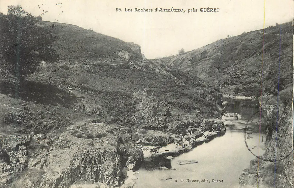 Les Rochers d'Anzême, vicino a Guéret — A. de Nussac, editore, Guéret - Recto
