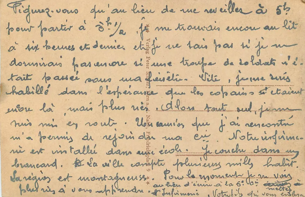 Kyrburg und Kirn von der Oelmühle aus — malerische Ansicht eines Schlosses auf einem Hügel und eines Flusses mit Zypressen — Verlag nicht sichtbar - Rückseite