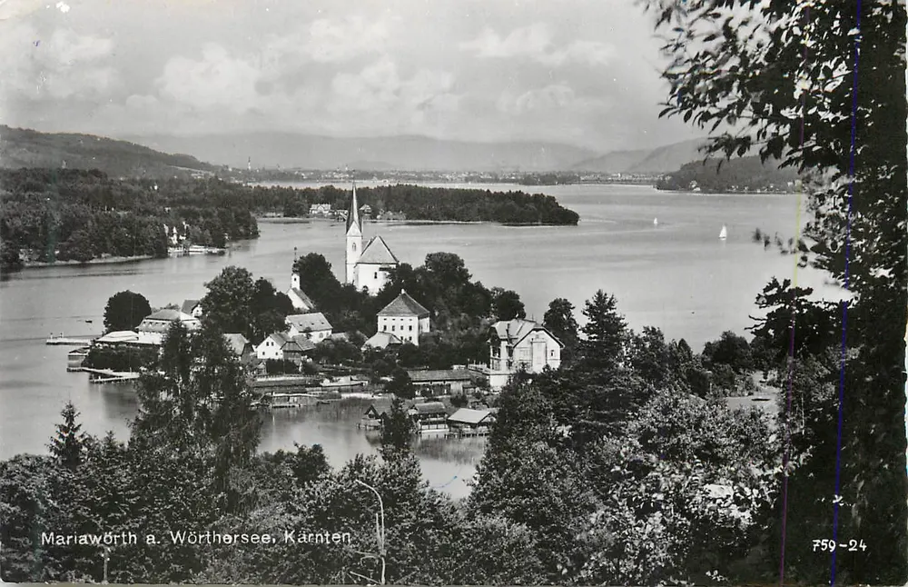 Mariawörth a. Wörthersee, Kärnten — vista do lago e da igreja — série 759-24 - Frente