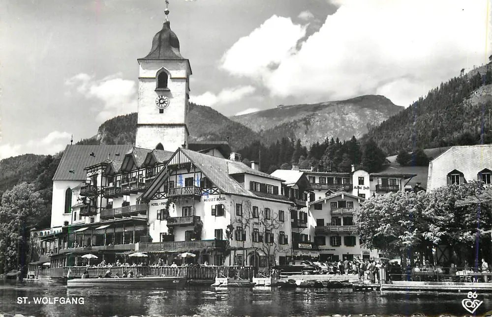 St. Wolfgang — vista do lago e da igreja — Cosy-Verlag, Alfred Gründler, Salzbourg, série N° 22 - Frente
