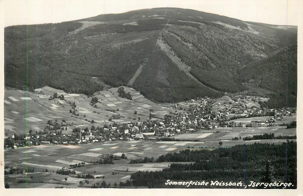 Sommerfrische Weissbach, Jsergebirge — panoramische uitzicht — fotograaf G. Krause, Haindorft - Voorkant
